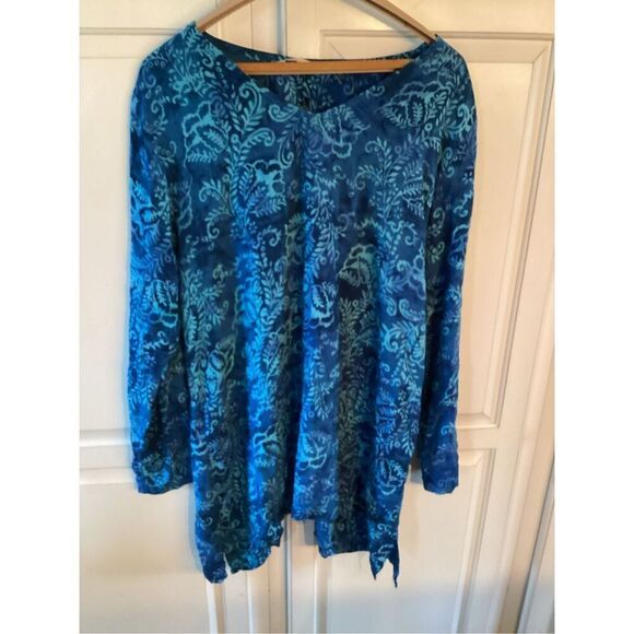 Soft Surroundings Tortuga Tunic Sz L V Neck Watery Blue Hues Boho - Picture 2 of 7